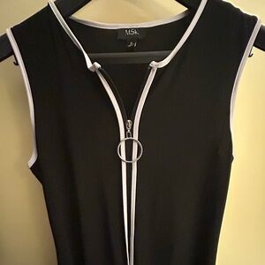 EUC MSK Black Dress with White Accents, Half Zip w/Silver Pull, Sleeveless